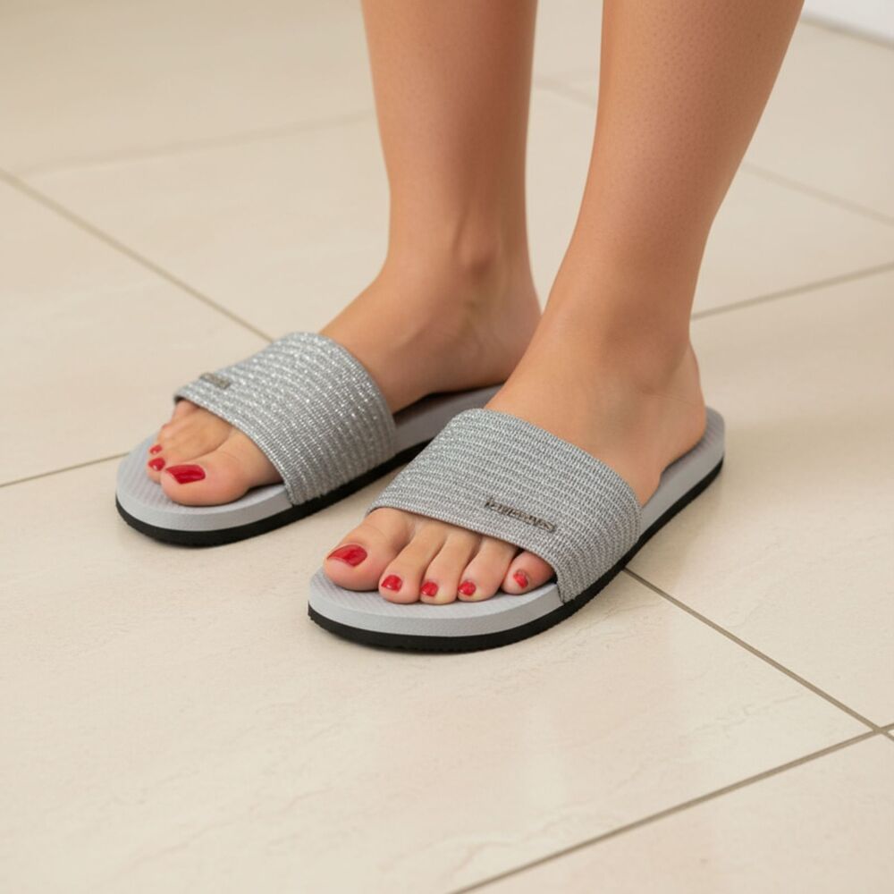 Havaianas Silver You Malta Flat Slide Sandal Shoes 7/8